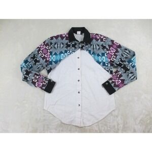 VINTAGE Rough Rider by Circle T Shirt Womens Small White Aztec Button Up Western